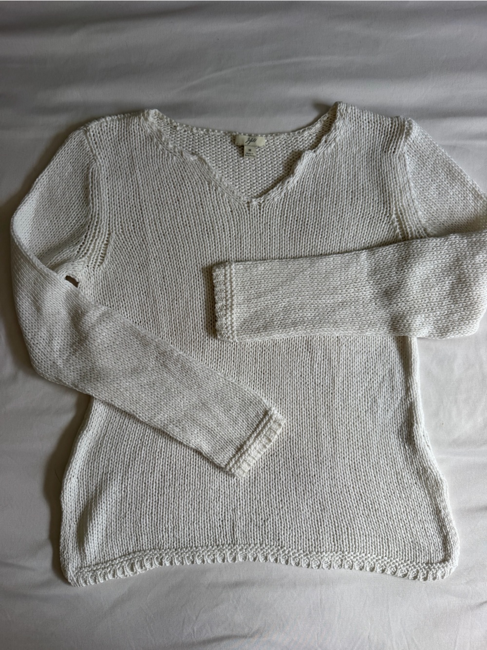 VTG J. Jill 100% Cotton White Open Knit Coastal Notched V-Neck Sweater